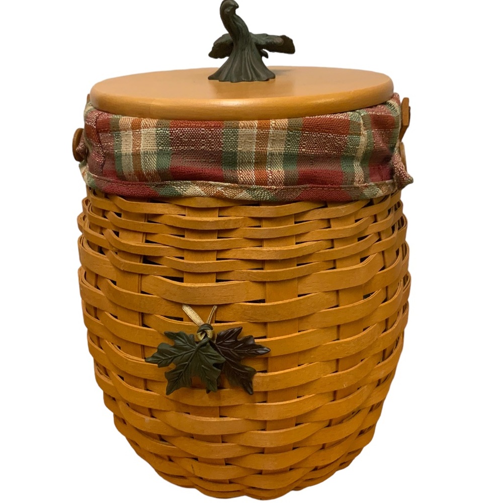 Longaberger 2000 October Fields Pumpkin Lidded Basket with Liner - Picture 5 of 7
